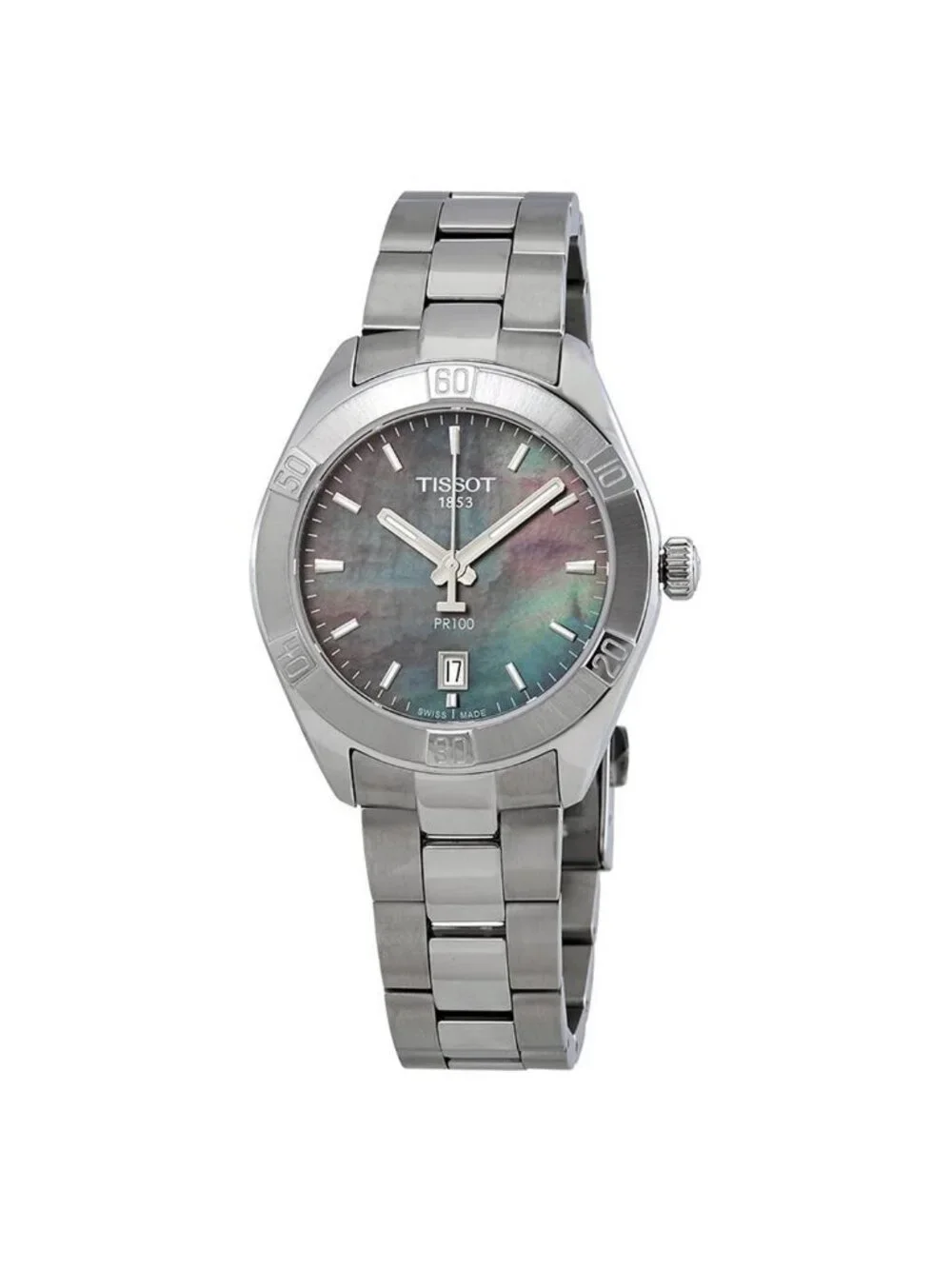 NWT Tissot PR 100 Sport Chic Black Mother of Pearl Dial Ladies Watch